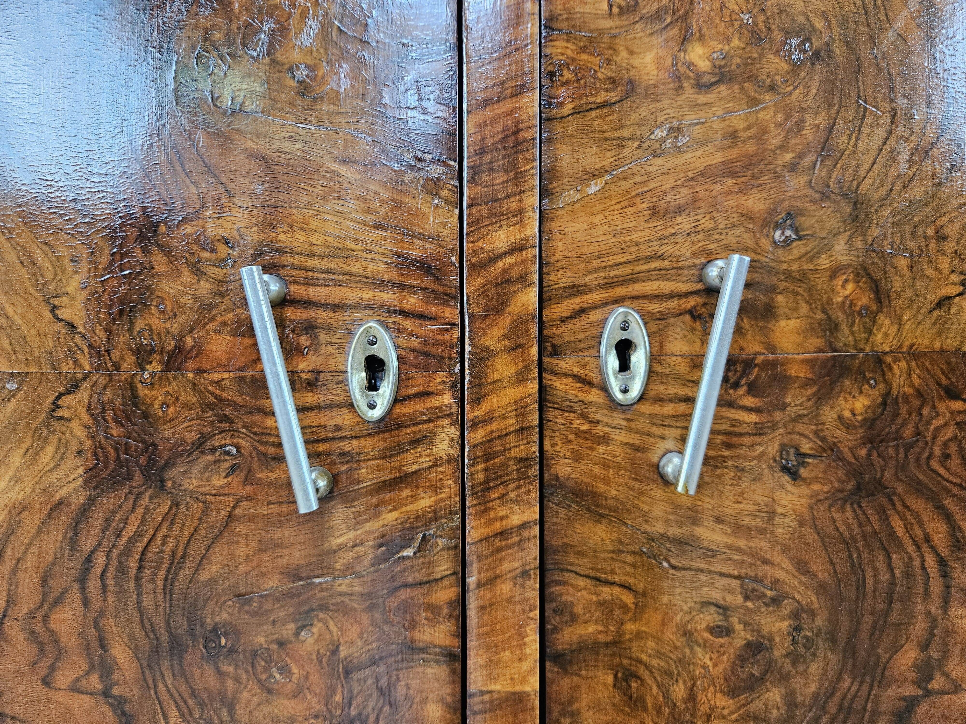 1940s Art Deco walnut sideboard with three doors