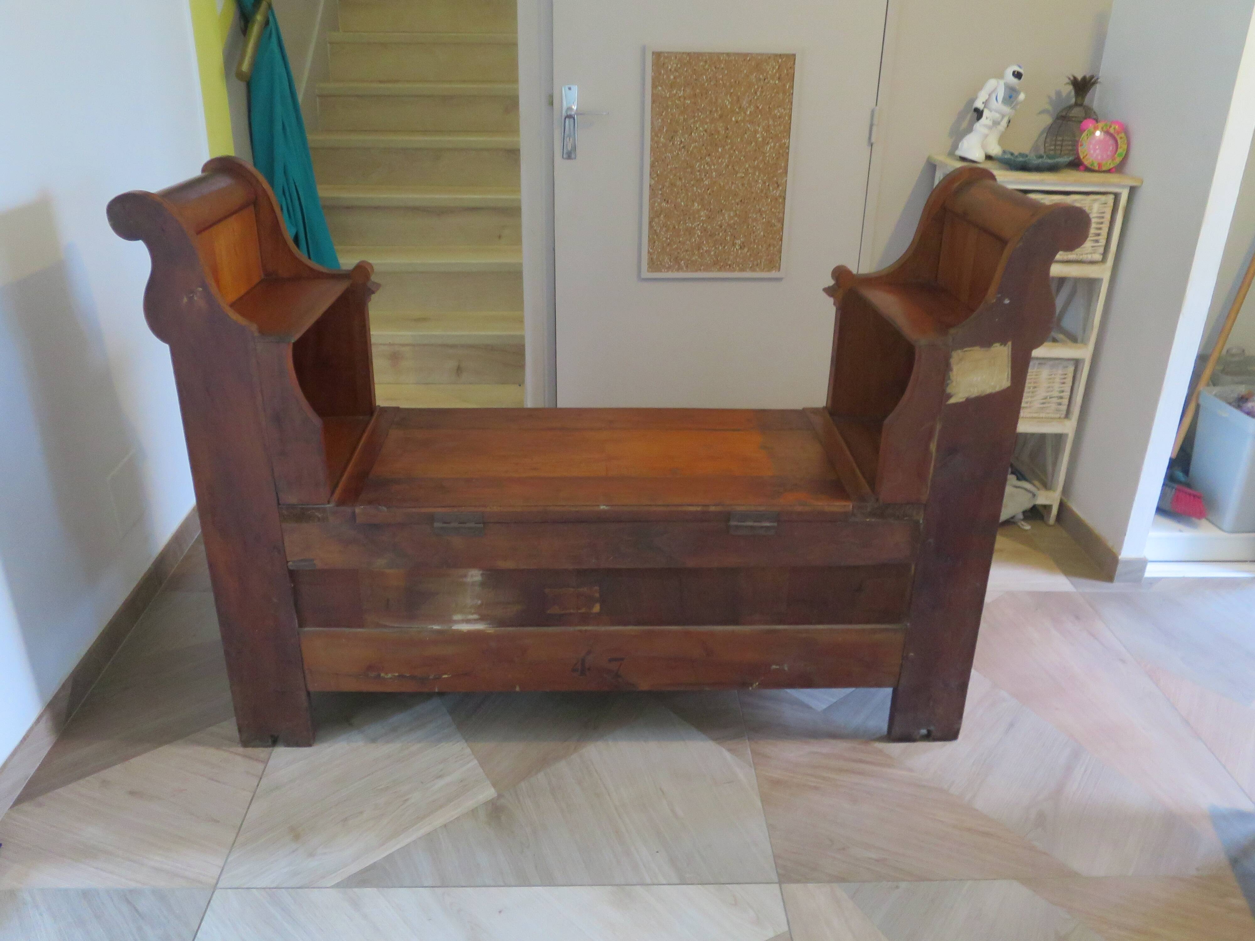 Antique trunk bench - Louis Philippe style - trunk seat - solid wood