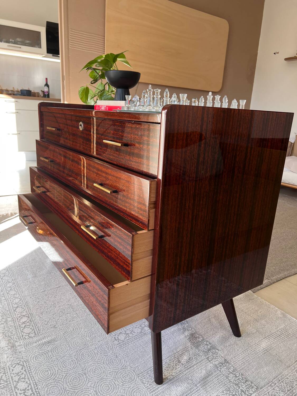 Mid-Century 4-Drawer Chest in Rio Rosewood & Brass — 1963