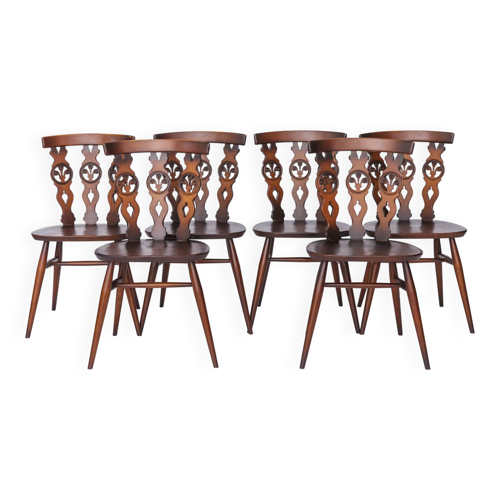 Set of 6 Mid-Century Elm Dining Chairs by Ercol – English Chairs, 1960s