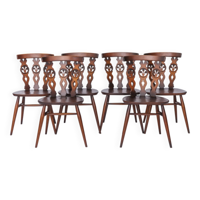 Ensemble de 6 chaises de salle à manger en orme style Mid-Century par Ercol – Chaises anglaises, années 1960