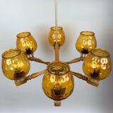 Lustre en bois et verre du milieu du siècle, années 1970