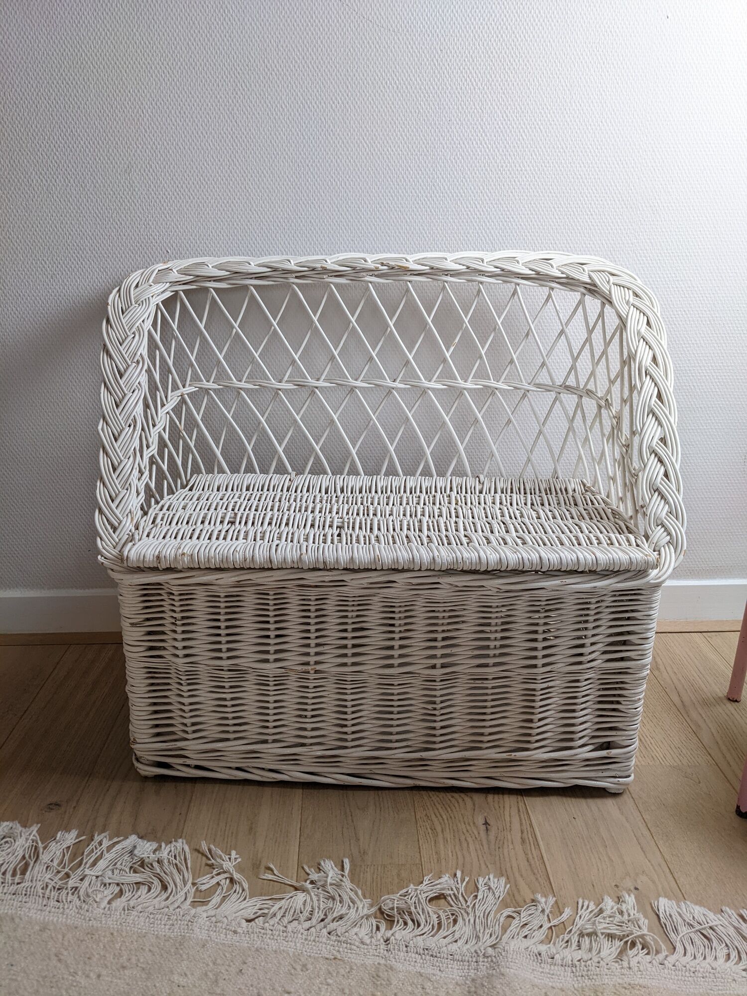 Bench storage chest vintage children's armchair in wicker rattan