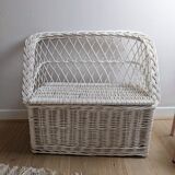 Banquette coffre de rangement fauteuil vintage enfant en rotin osier