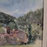Vintage watercolor – Village at the foot of the hills
