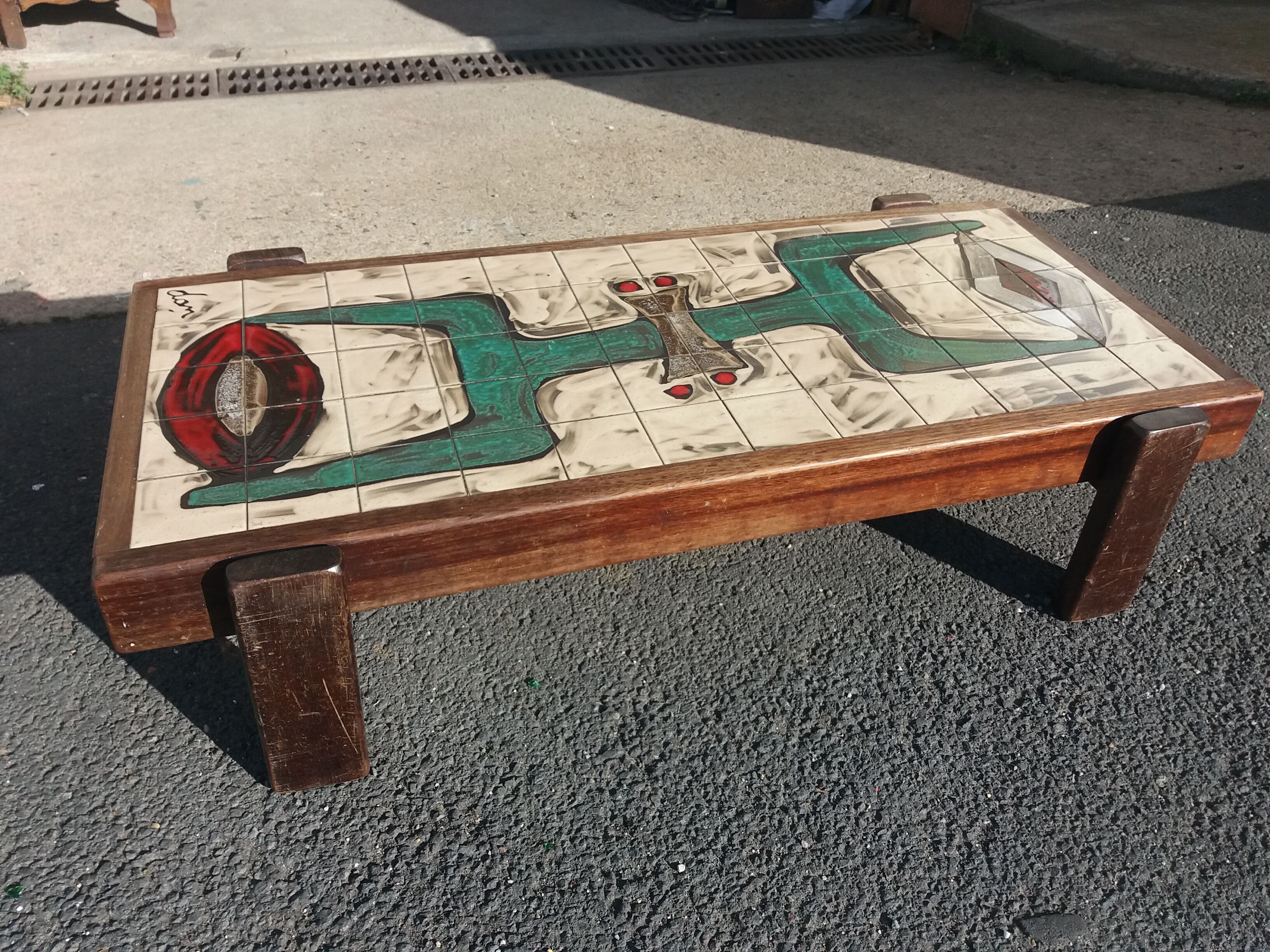Coffee table ceramic and mahogany by Dan in Vallauris to 1950/60