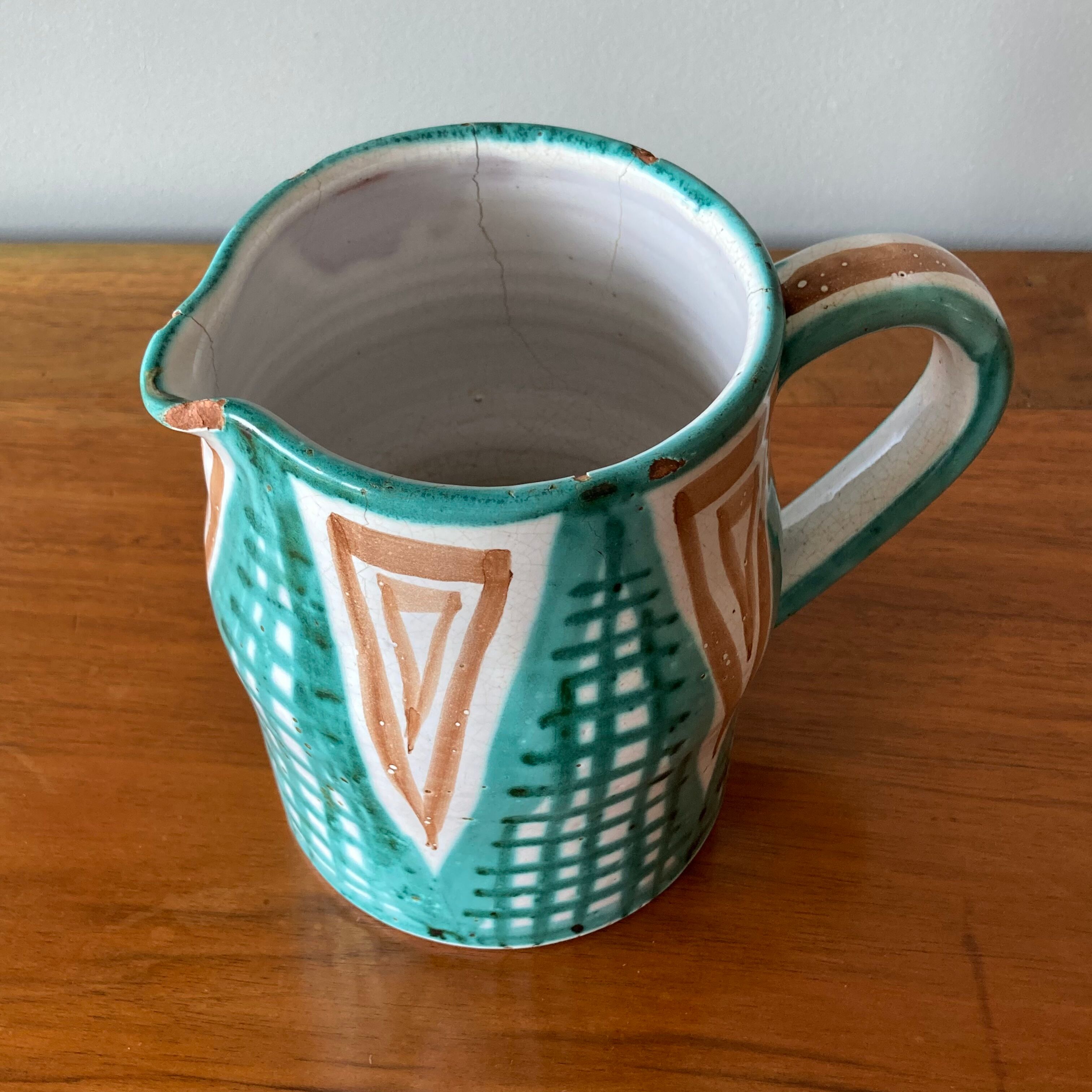 Robert Picault enamelled earthenware pitcher in Vallauris