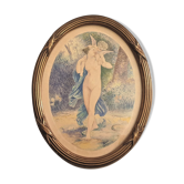 Ancient painting with charming little watercolor depicting youth and love
