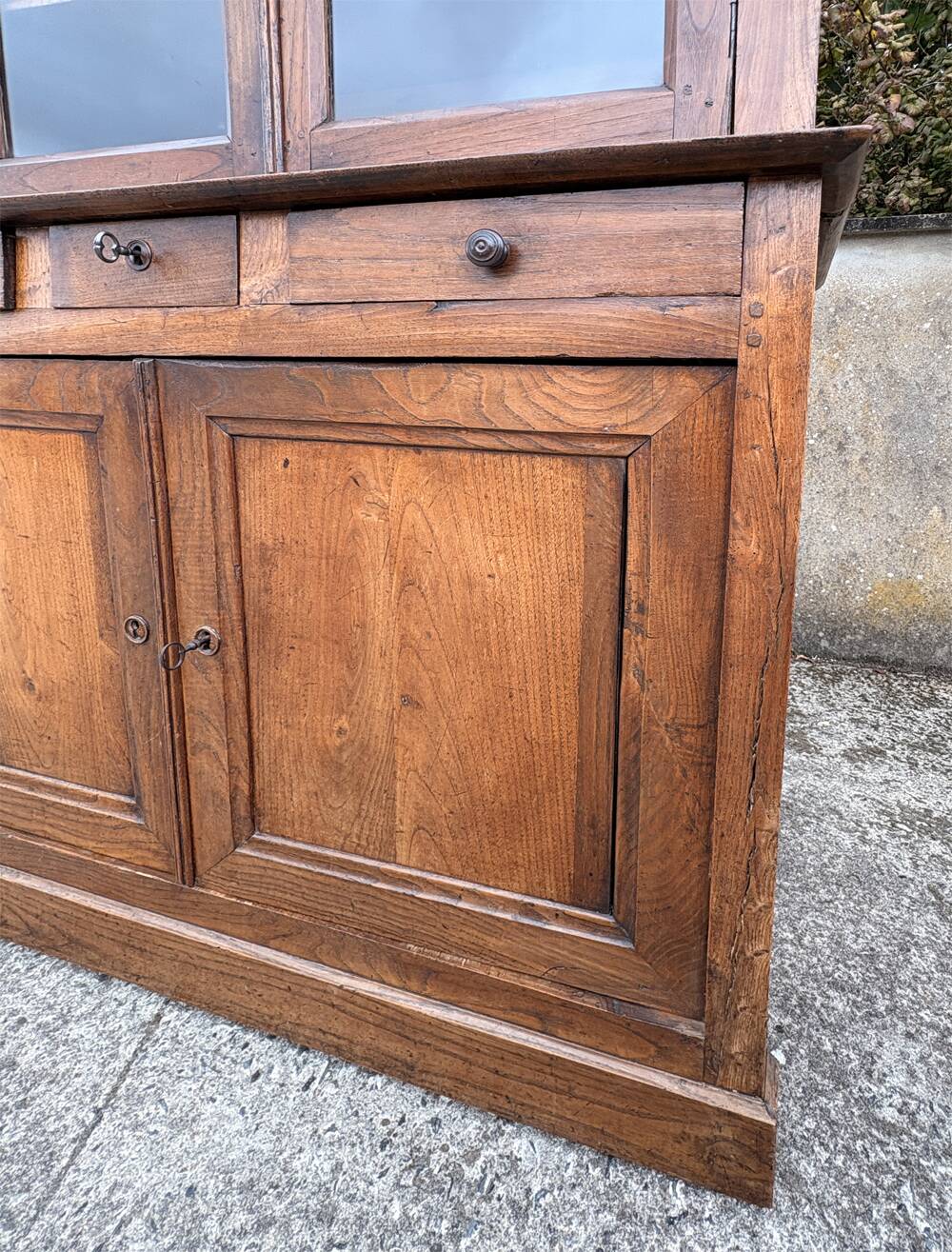 Two-body oak sideboard, circa 1890 — antique glasses and assembly
