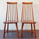 Set of 2 vintage solid wooden highback chairs