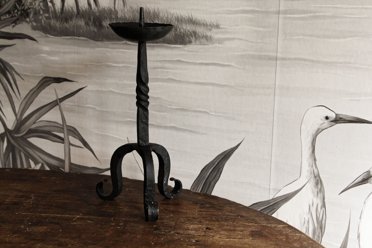Candlestick picnic wrought iron candle, folk art