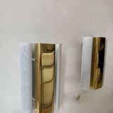 Pair of vintage wall lights, brass and white perforated metal, Hans Agne Jakobsson
