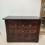 Chest of drawers in wood and gray marble with 4 drawers nineteenth century