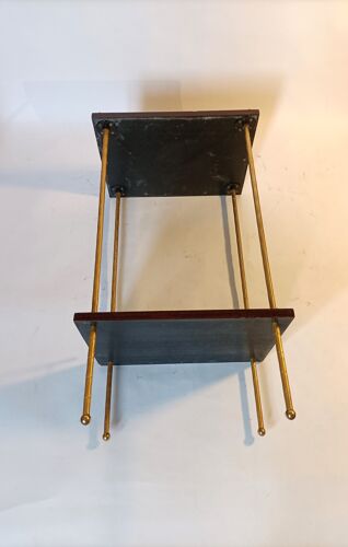 Paire de tables laiton doré plateaux noircis 1960