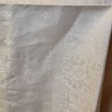 Ancienne nappe lin damassée beige 160 × 180 cm + 12 serviettes