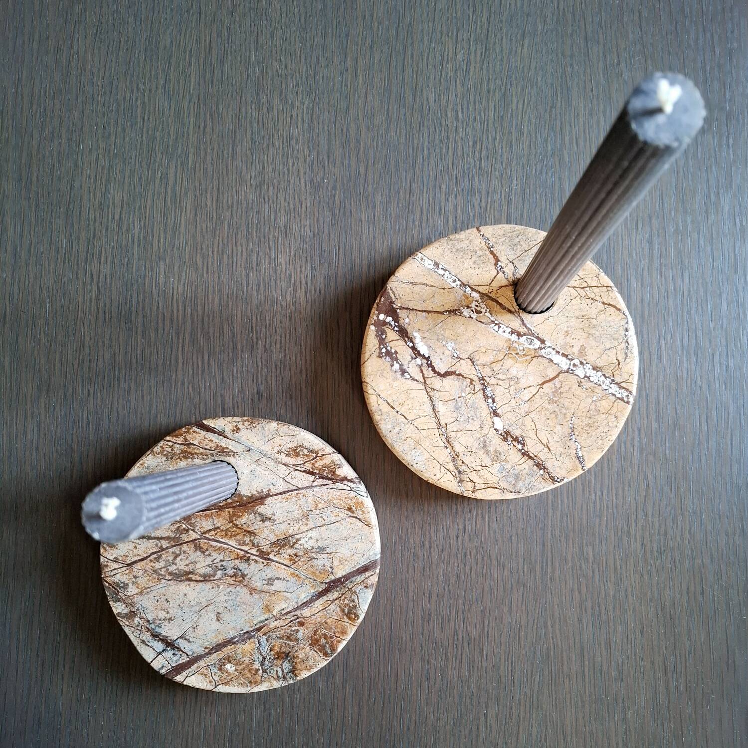 Pair of circular marble candlesticks from the 80s