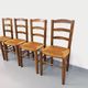 Set of 4 vintage brutalist chairs in wood and straw from the 60s