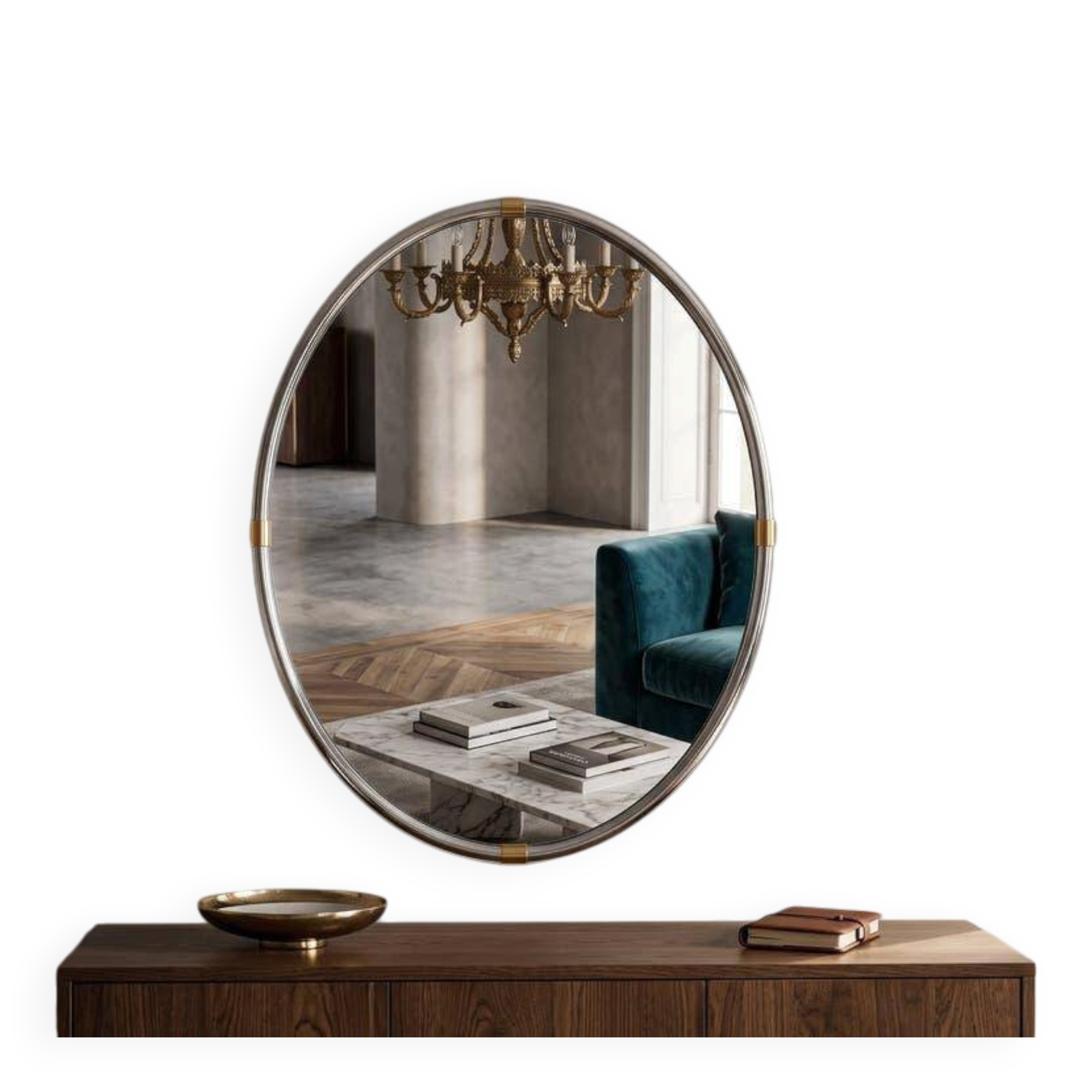 Miroir mural ovale chromé vintage / Miroir mural années 70