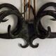 Pair of old antique French double lyre shape green wrought iron wall sconces