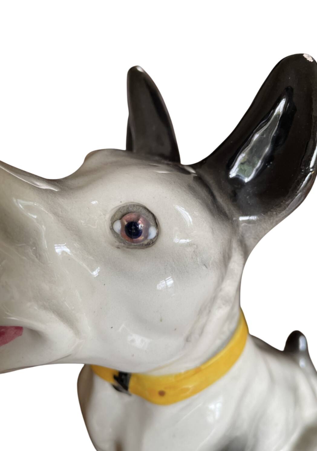 DESVRES earthenware dog with sulphide eyes, 1950