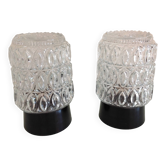 Paire de plafonniers cylindriques  en verre structuré / vintage années 60-70