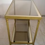 Side table, gold brass, smoked glass, 70s.