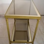 Side table, low table, gold brass, smoked glass, 70s.