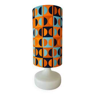 Moma blue furniture lamp - opaline and vintage 1970s fabric