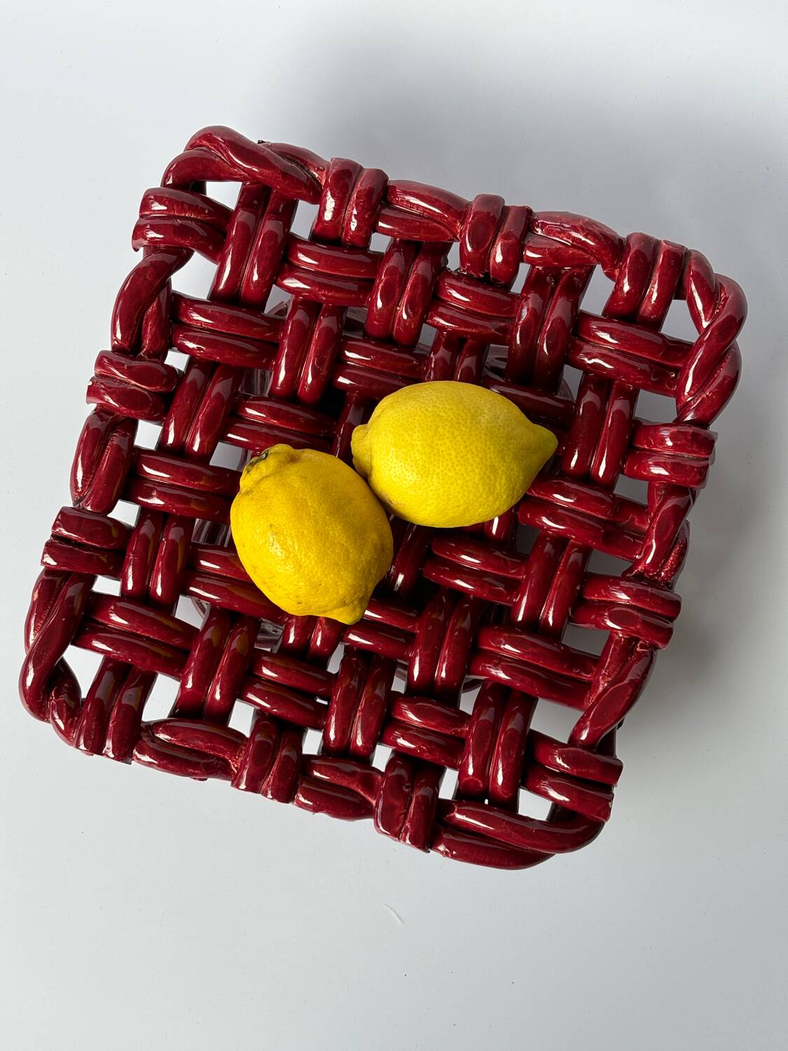 Burgundy woven ceramic basket bowl