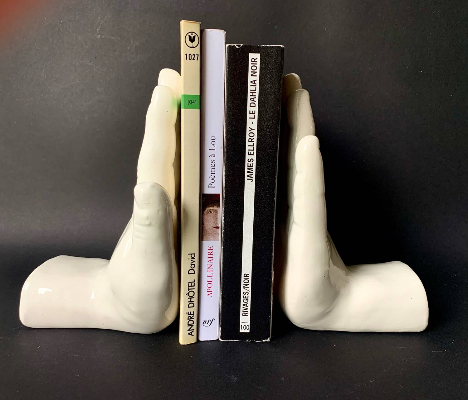 Vintage white ceramic hand bookends