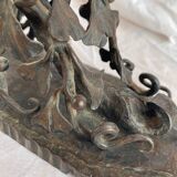 Daum Art Nouveau style lamp in wrought iron, unsigned