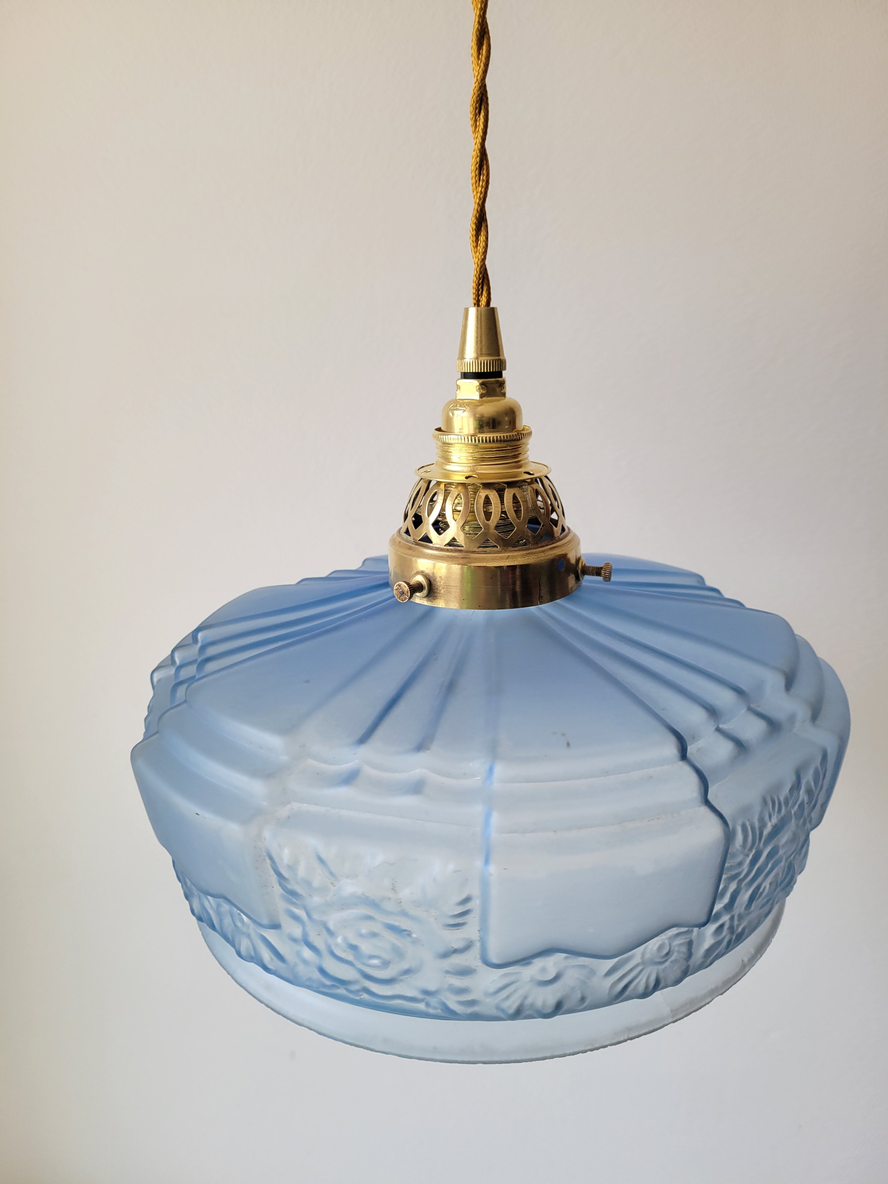 Art Deco pendant lamp in blue opaline