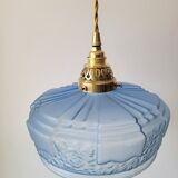 Art Deco pendant lamp in blue opaline