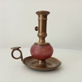 Vintage brass and colored glass hand candle holder
