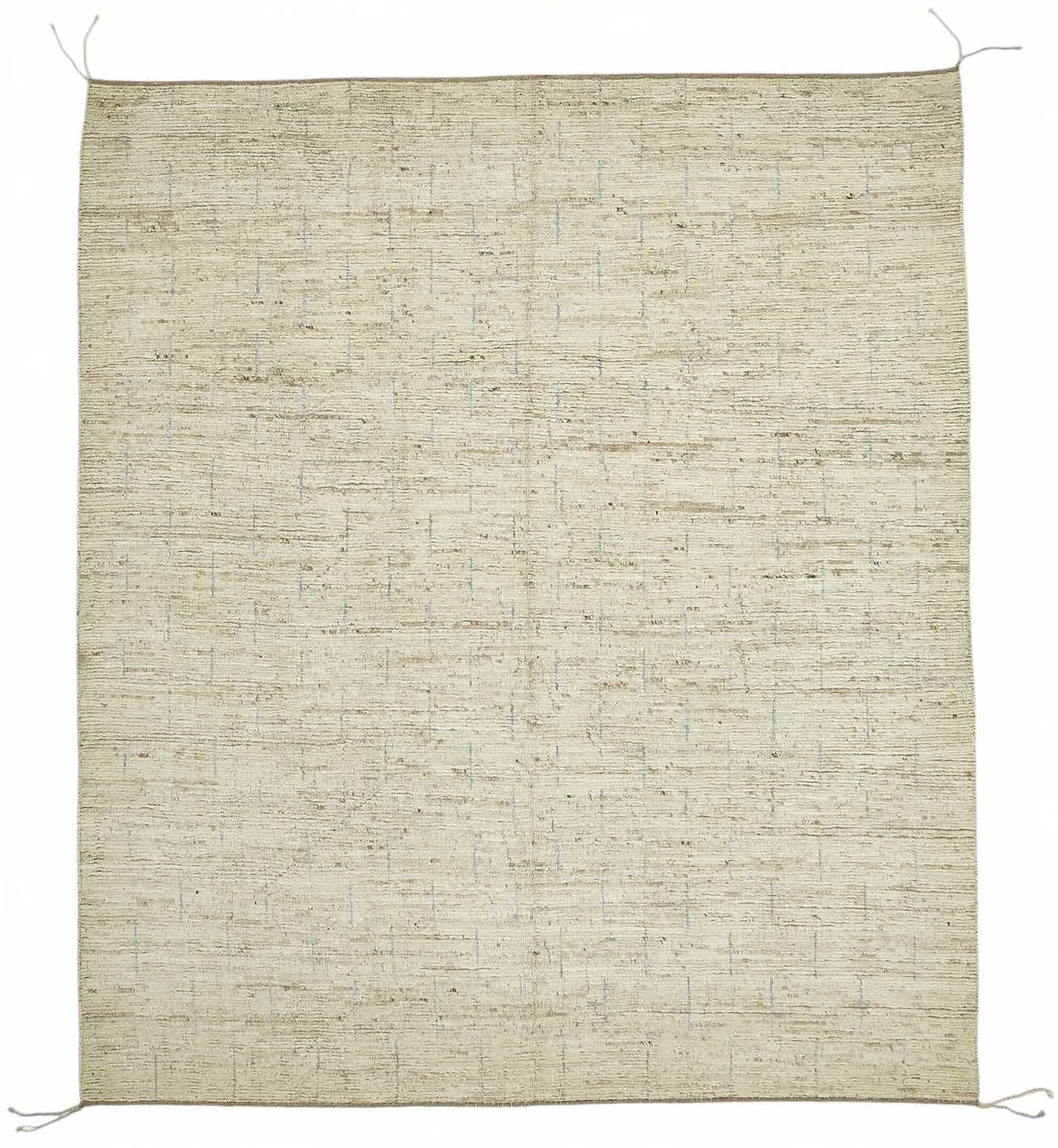 Tapis tribal unique noué à la main en laine beige 259 cm x 297 cm
