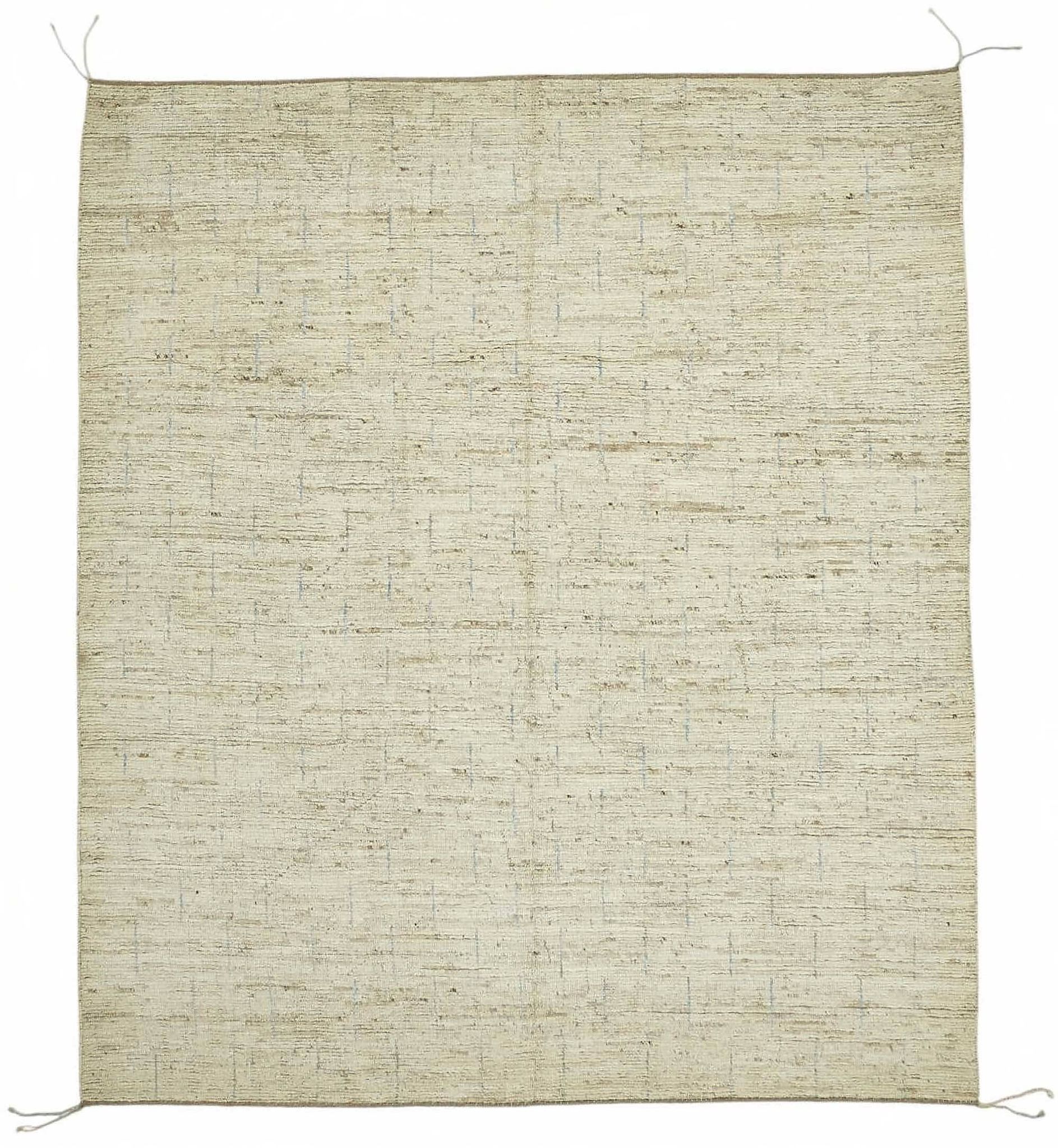 Tapis tribal unique noué à la main en laine beige 259 cm x 297 cm