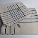 Vintage table set, damask tablecloth and 8 embroidered napkins with blue and white patterns
