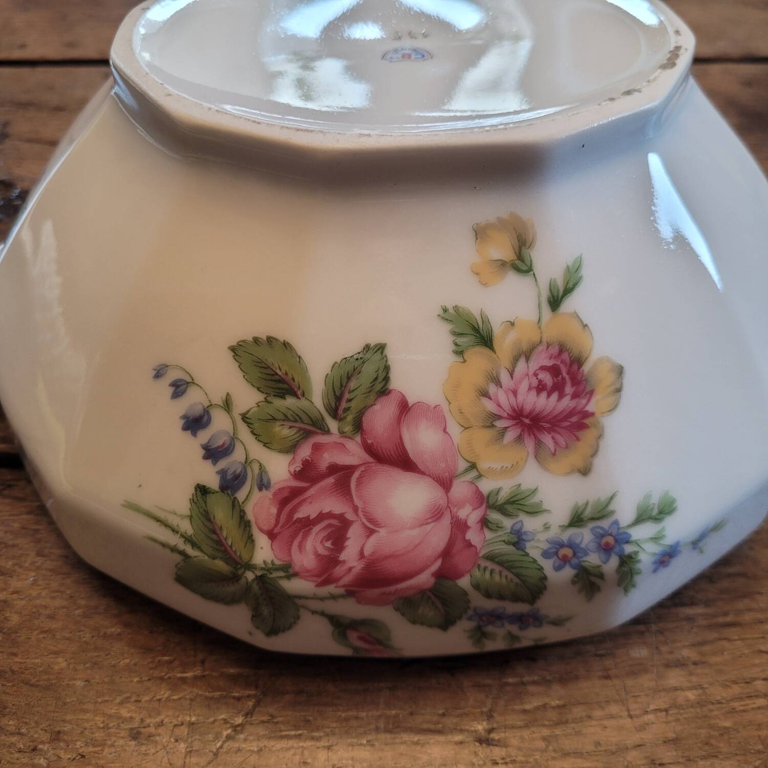 French floral porcelain salad bowl – 1940s–50s