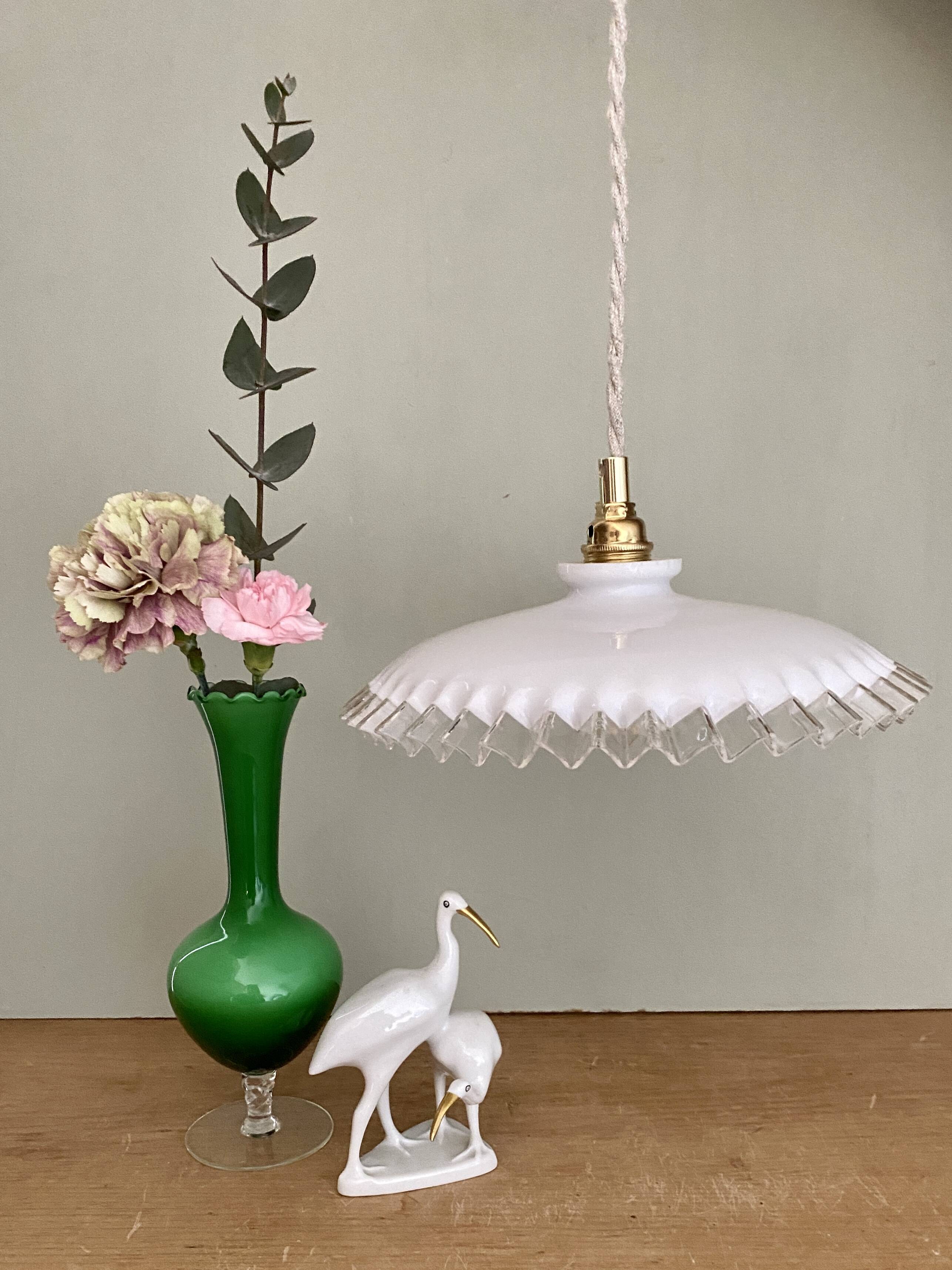 Vintage lampshade pendant light in white opaline