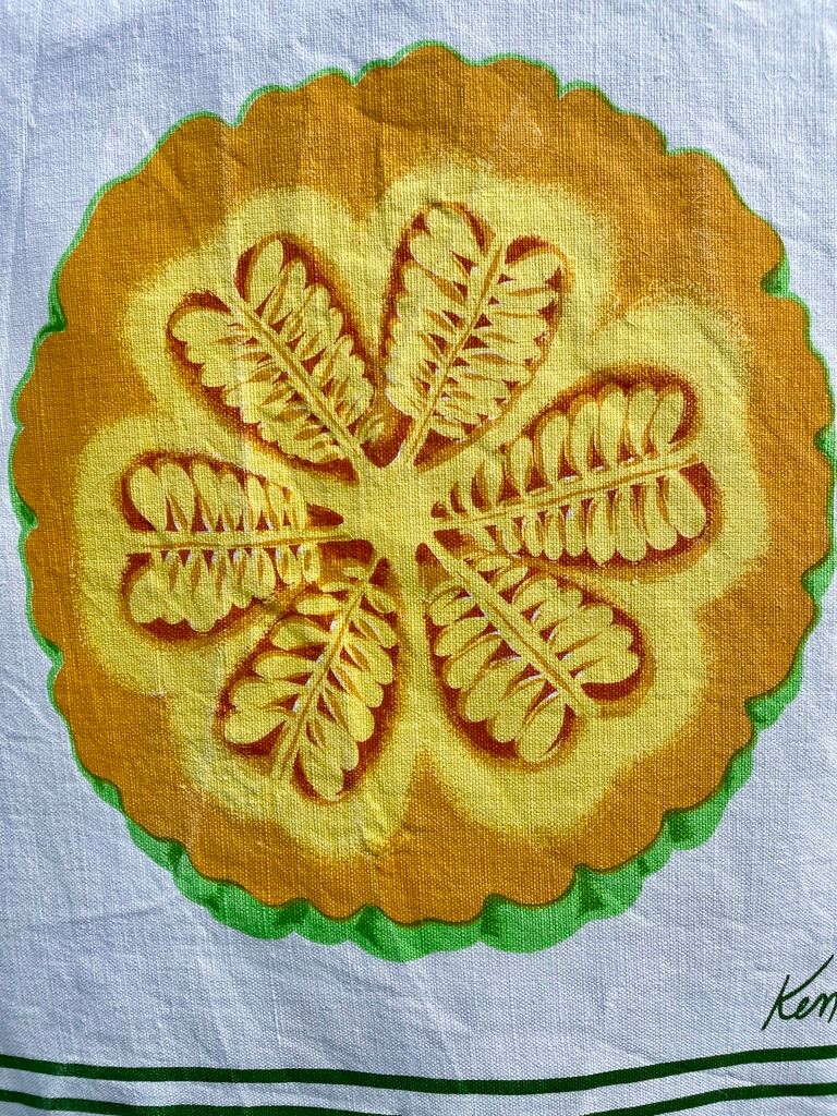 Vintage Zucchi tea towel signed Ken Scott in linen