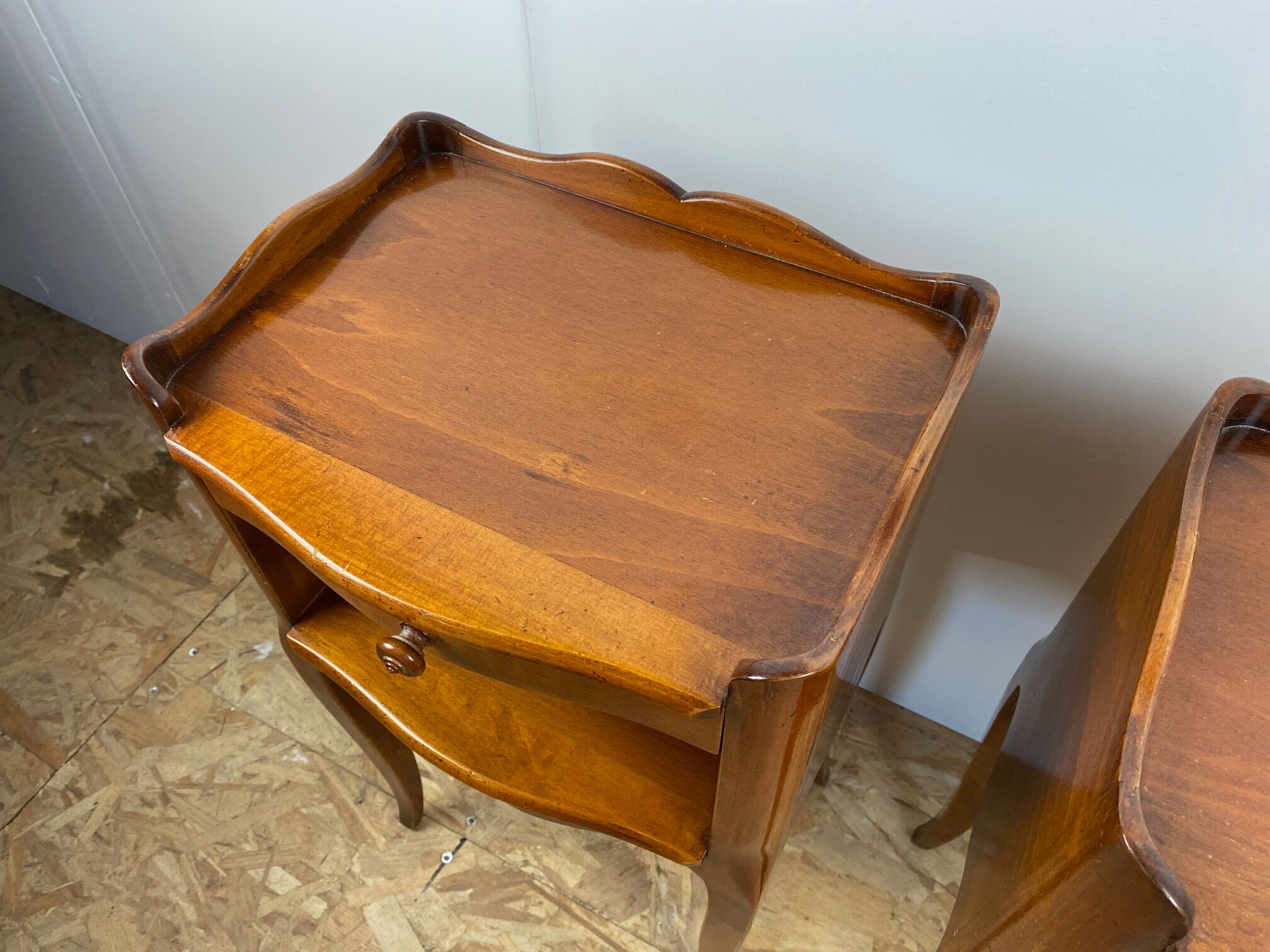 Pair of cherry wood bedside tables with 1 drawer Louis XV style