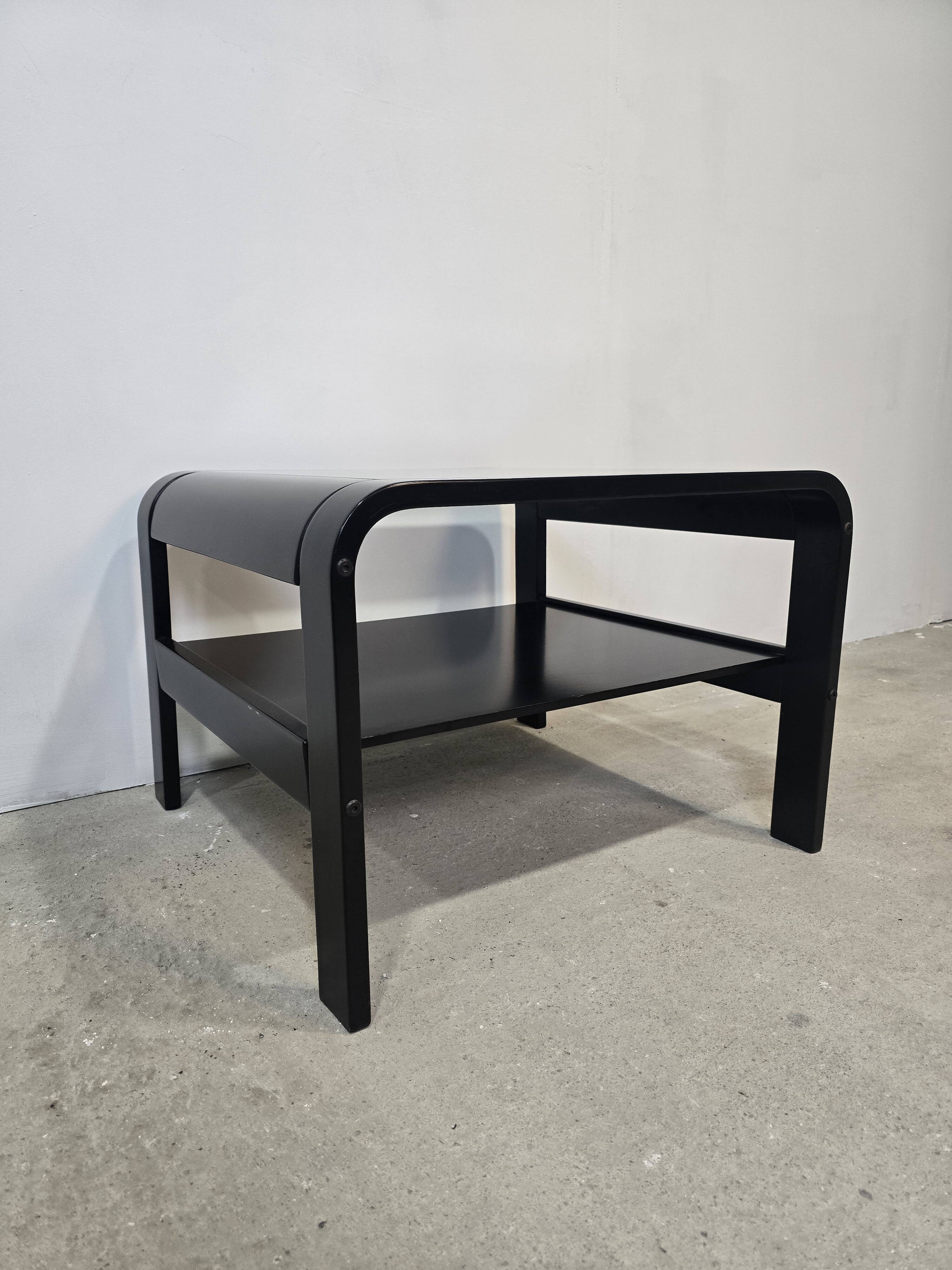 70s Bentwood Coffee Table with Glass Top – Mid Century Modern Black Si