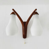 Danish teak and opaline wall lamp