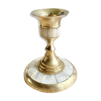 Brass and mother-of-pearl candle holder