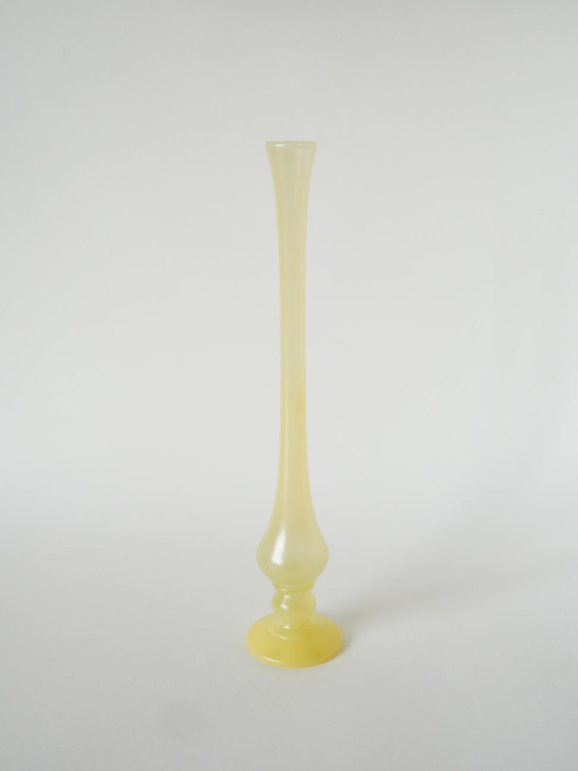 Large soliflore vase in opaline, pastel yellow, 1970.