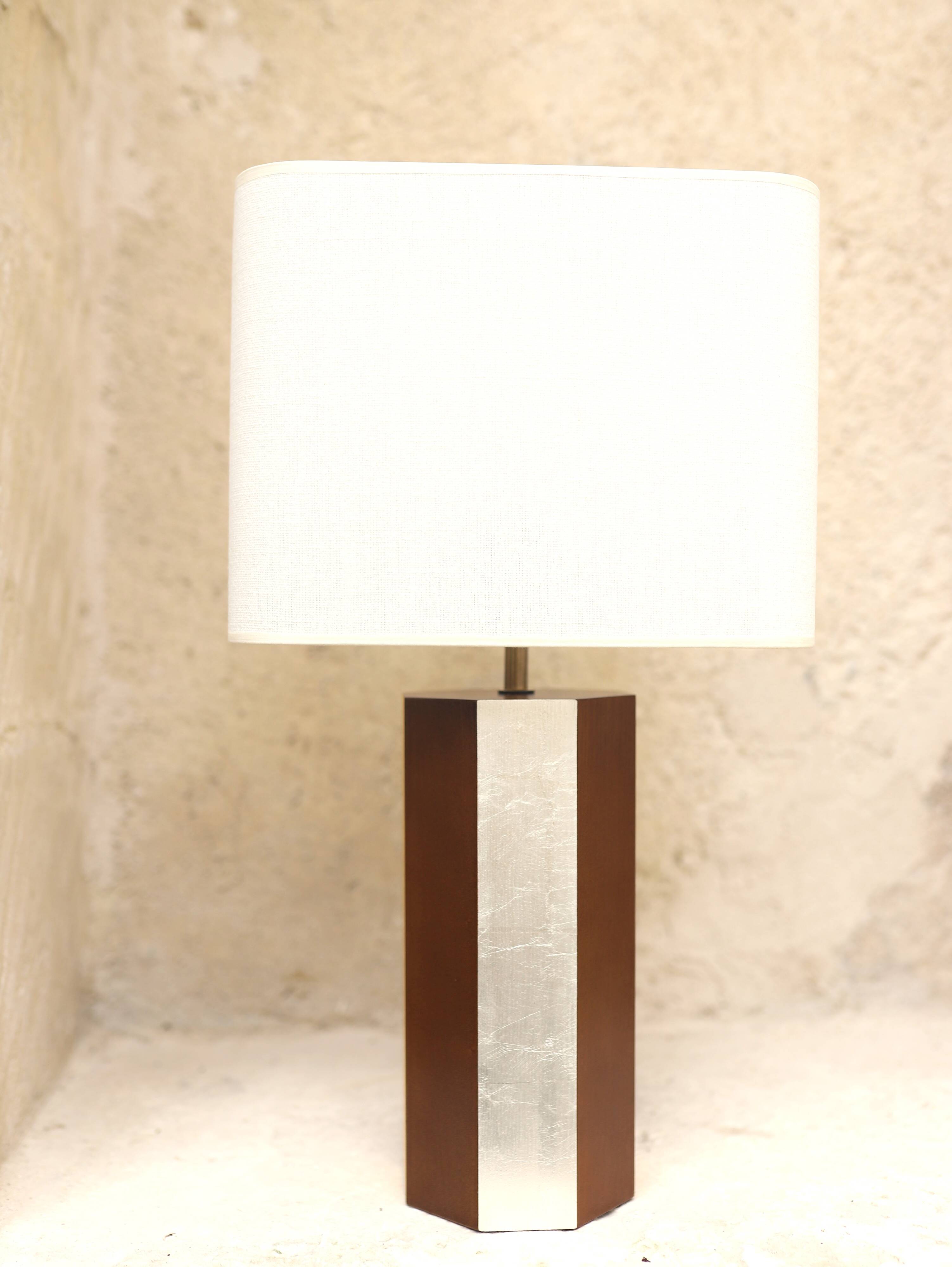 Lampe La Luco finition vernis noyer & or blanc