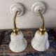 Pair of brass and opaline wall lights