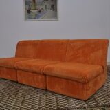 Orange corduroy Modular sofa from the 70's, 3 pieces