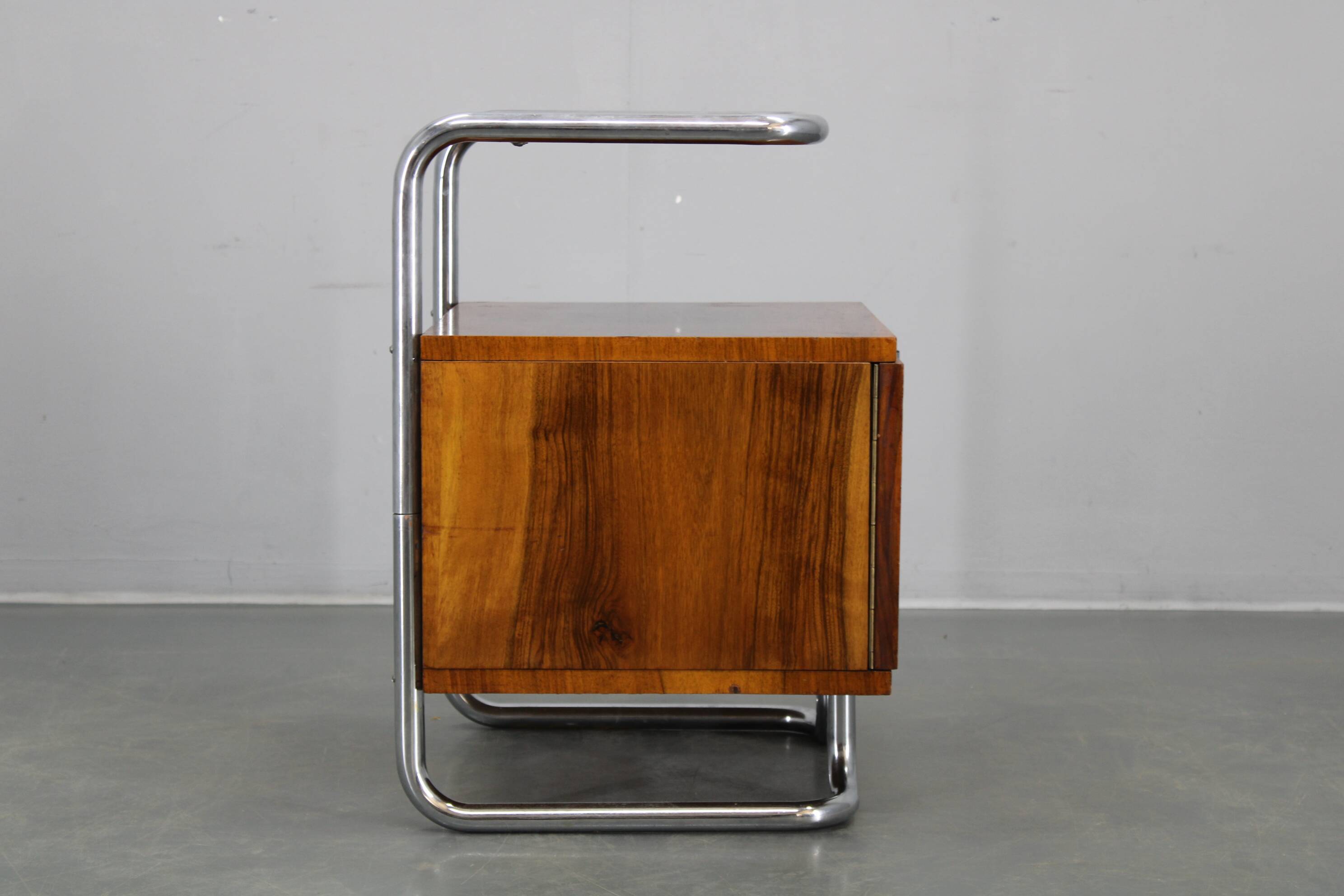 Restored Bauhaus chrome and walnut nightstand, Czechoslovakia 1940s