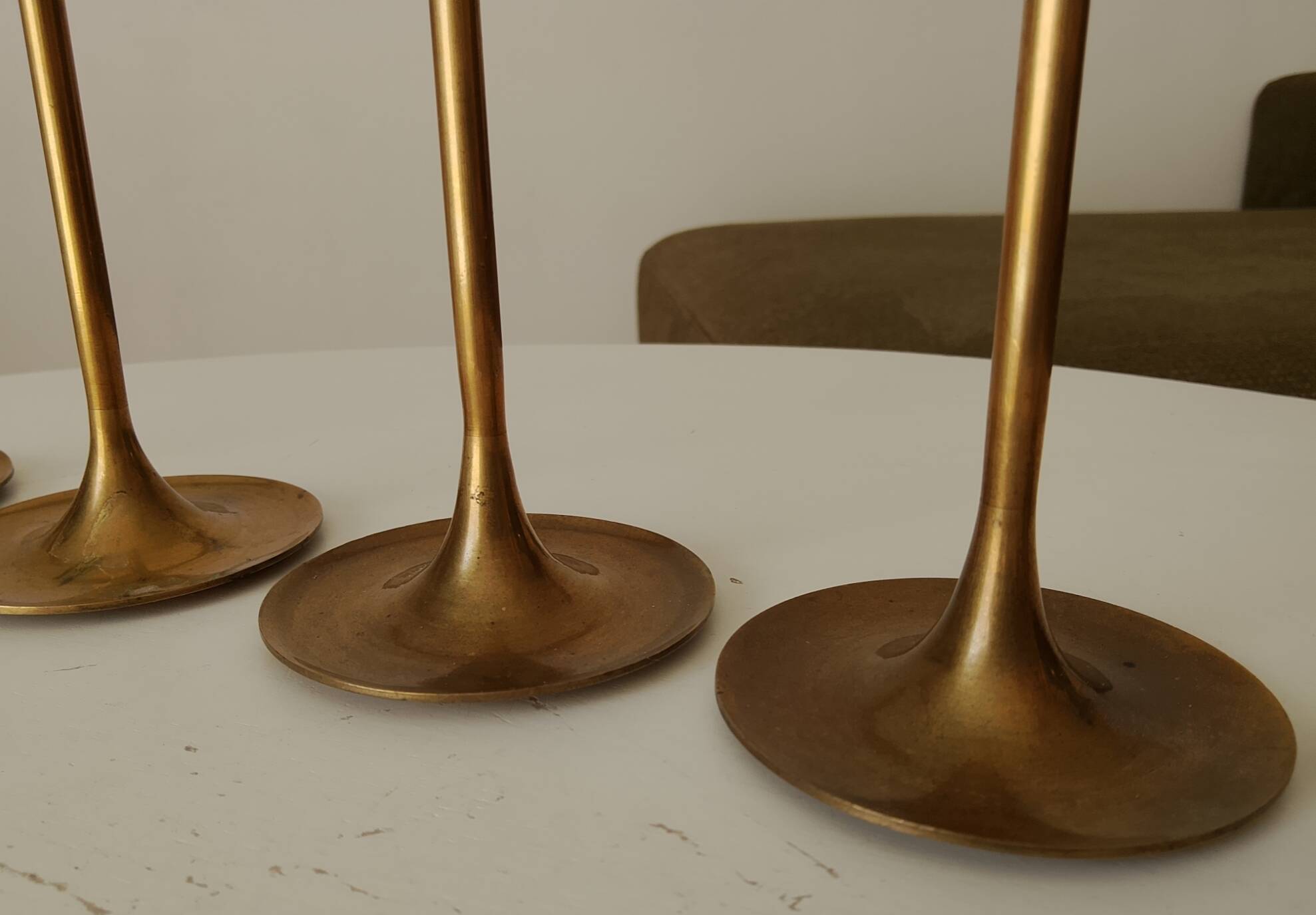 Set of 6 Scandinavian brass candle holders from the 1960s.
